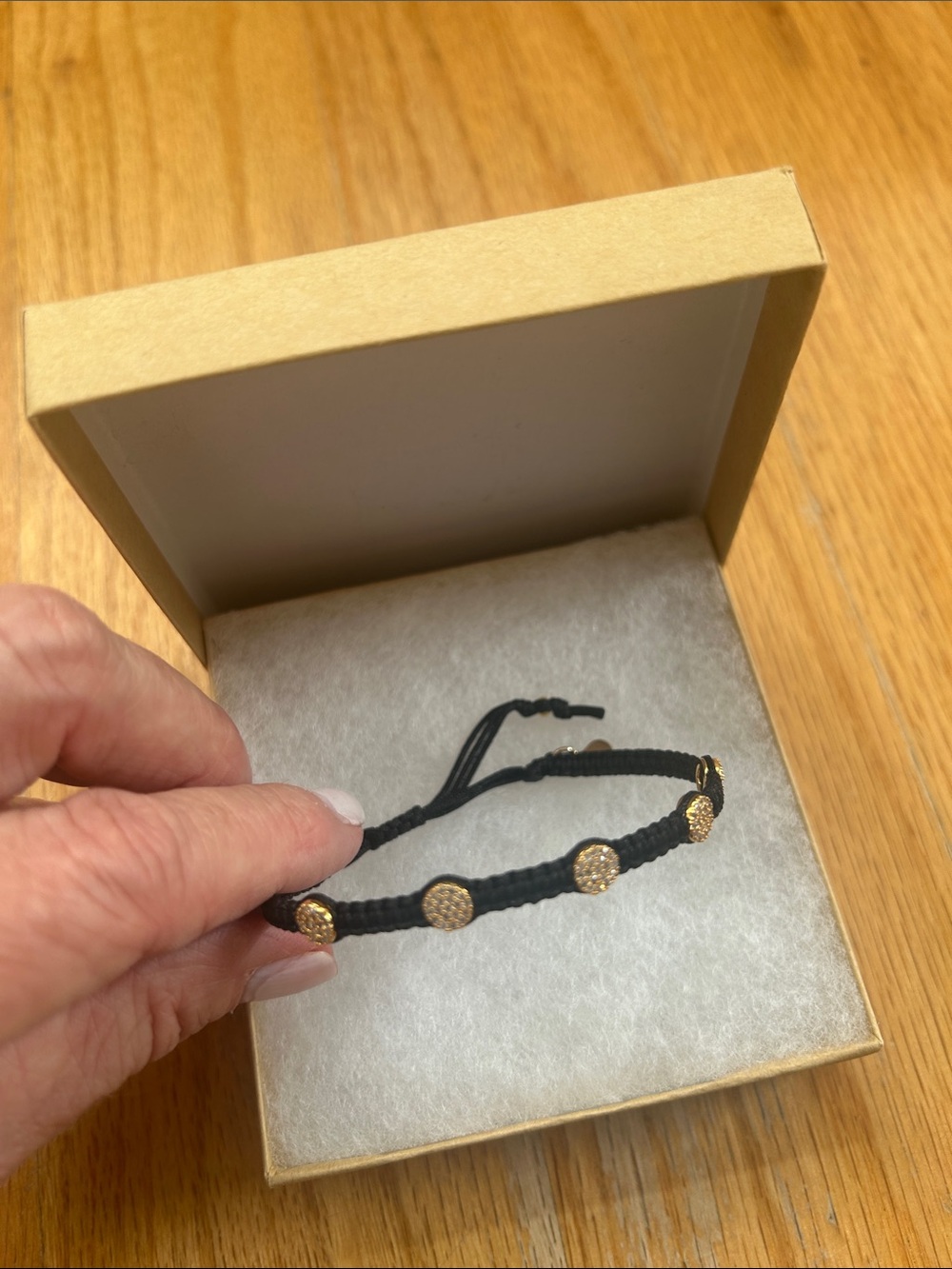 Black Macramé Bracelet with Gold-Tone Pave Discs